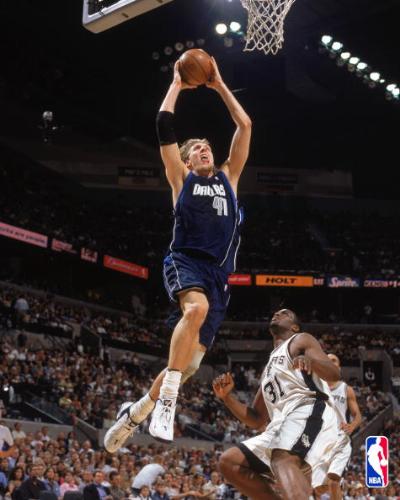 Dirk dunk - Dirk Nowitzki of the Dallas Mavericks goes sky high for a tomahawk dunk.