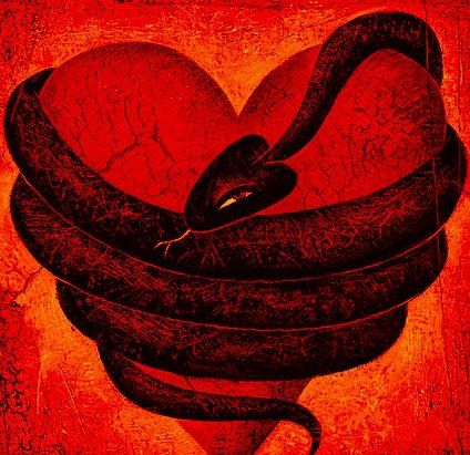 Do you fear you may have evil within you - A heart with a serpent wrapped around it for talks on demands and those that are or have been possessed by a demand.