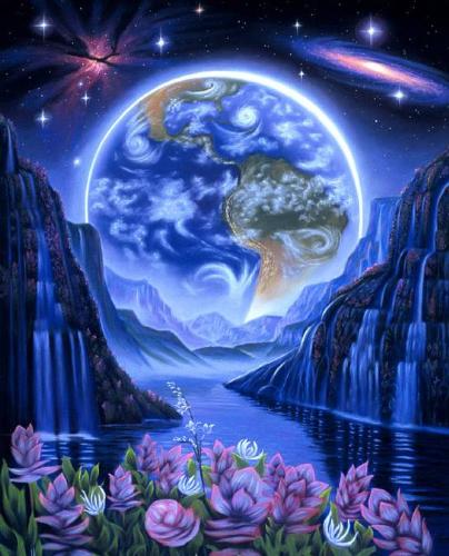 Fantasy Planet - Beautiful picture of a view of Earth on another planet full of scenic nature.