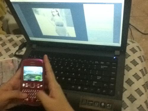 laptop and cellphone - The laptop is samsung and the cellphone is a nokia :)
