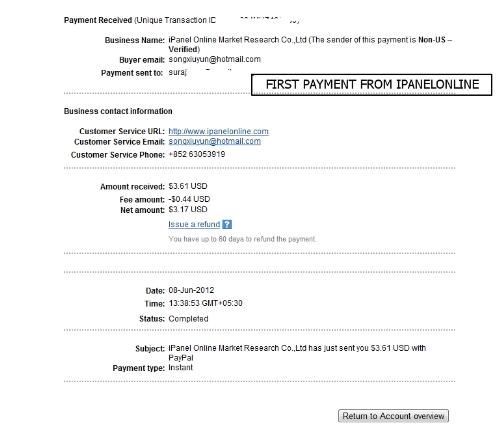 payment  - first payment from i panel online