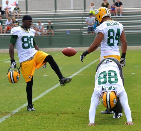 Packer wide recivers - Some of the Packers wide reicvers warming up before practice.
