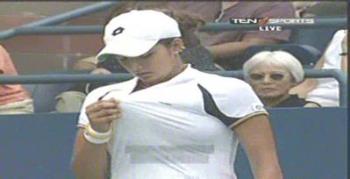 Sania - Here sania looks for her ball for making next service. Look how serious to find few more. 