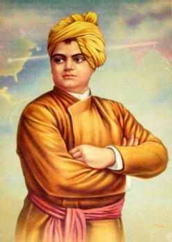 vivekananda - Vivekananda, aiming a laser-like beam of light right into Chicago (bazaar art, 1940's)