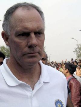 Cricket coach Chappell manhandled - India coach Greg Chappell arrives at the airport in Bhubaneshwar January 22, 2007