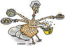 Multi Tasking is an Art Form - this is a photo of a chicken with 4 "arms" mulit tasking..cooking cleaning, etc