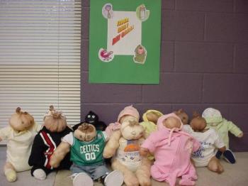 flour babies - Flour babies are for teens and high school age to carry to experience what it is like being a parent. Most schools have the teens carry them for a week or sometimes a longer period. The dolls are from a 5 lb. bag of flour with usually pantyhose and fabric and some buttons and or a painted face. The teens pick out names for them. 