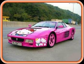 Hello Kitty Car - The cutest hot pink sports car with Hello Kitty detailing.