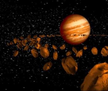 The Asteroid belt - The asteroids are forming a"belt" between Mars and Jupiter and they aree believed to result from the breaking of a planet, called Phaeton, if I remember well. Another theory claims that they never made-up a planet, the material failed to accrete into one.  