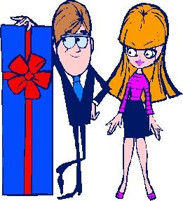 Getting gifts - Two people with a large gift box.