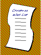 Christmas wish list - A Christmas wish list, with red and green stripey background.