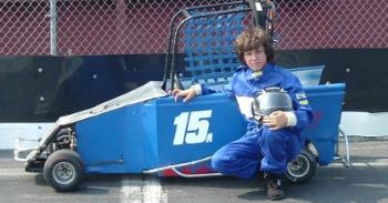 son with his microd go kart  - son with his microd go kart