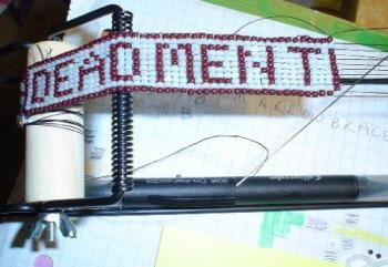 Loom beading - It says "Dead Men Tell No Tales". Loom beading - It says "Dead Men Tell No Tales".