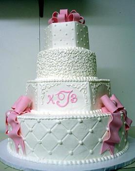 wedding cake - wedding cake with pink bow