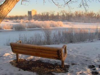 river bench - A warm, sunny winter day overlooking the river. river bench - A warm, sunny winter day overlooking the river.