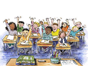 Wouldn't it be nice if every class was like this?  - Classroom full of kids with hands up