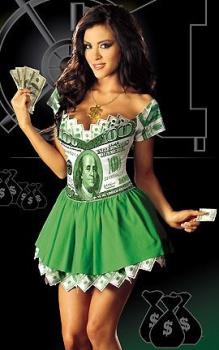 Faery of money - Sexy girl showing dollars and dressed with them.