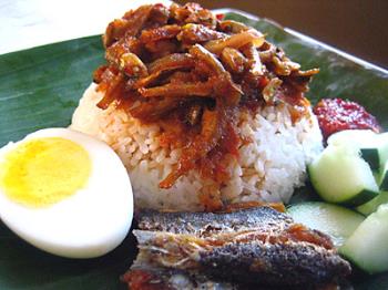 nasi lemak, the rice cooked in coconut milk - We love this dish. This is a famous breakfast menu in my country