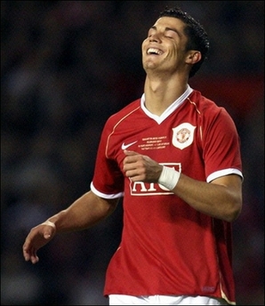 Christiano Ronaldo - Man Utd&#039;s Ronaldo reacts during a charity football match against Europe XI