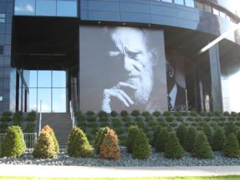 Guthrie - A photo of Mr Guthrie on the building facade.
