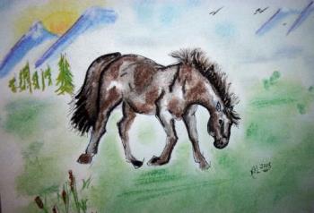 water color horse - horse done with watercolor and pastels
