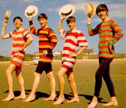 the Beatles - a funny picture of the Beatles on the beach