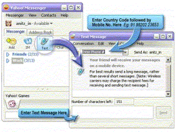 Yahoo messenger SMS - Yahoo messenger SMS service.How to send free sms using Yahoo messenger .