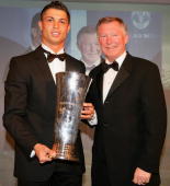 ronaldo-the star of the season - ronaldo with ferguson with the trophy of player of the year