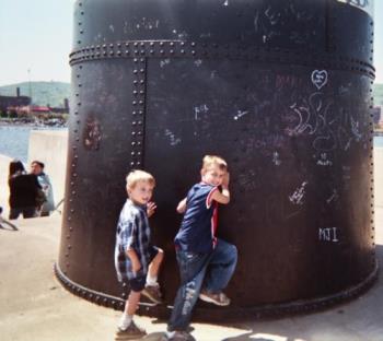My Grandsons - Hunter (6) on the left and Tyler (8) on the right taken at the Duluth Minnesota Harbor