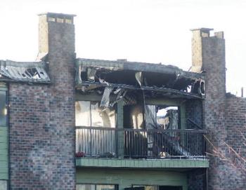 Aftermath of the fire - This is an apartment that burned down on the top floor of the building. This isn&#039;t the apartment that the fire started in, but it was a few apartments down.

The damage you see in the photo was the same on both sides of the building.