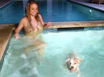 MC and Jack - Mariah in pool with doggie