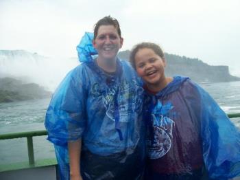 Me an my daughter on the Maid on the Mist - And they say you don&#039;t get wet- Yeah right-- I was soaked- look at me- I have long hair- you can&#039;t even see it- LOL
We were on the Maid on the Mist- It was fun- Canadian side of the Falls-