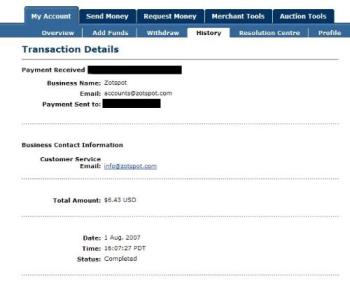 zotspot proof of payment - paypal screenshot of payment from zotspot