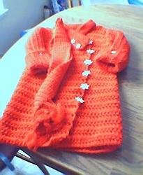 Crocheted Fall Jacket and Scarf for toddler girl - Crocheted red jacket with white snowflake buttons I made for my daughter