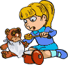 little Girl feeding Teddy - Little girl feeding her Teddy Bear