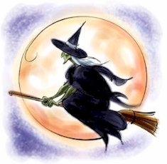 Witch On A Broom - A witch on a broom in front of a full moon!