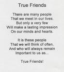 True Friends - True friends stick by you during thick and thin. They never giveup on you but give their unconditional love and trust.