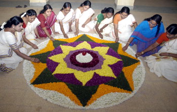 flower carpet - people arranging a flower carpet