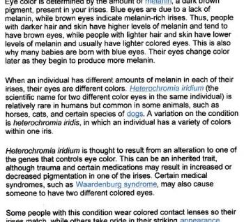 Different colored eyes - Explaination for different colored eyes