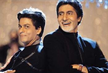 -My smile is cuter; -Oh really? - Shahrukh Khan and Amitabh Bachchan in Kabhi Khushi Kabhie Gham, a great bollywood movie:)