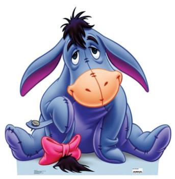 Eeyore - Eeyore is a character from A.A. Millne's book series about Winnie The Pooh. The books were adopted into a Disney movie and this picture shows offcial Disney's design for Eeyore.