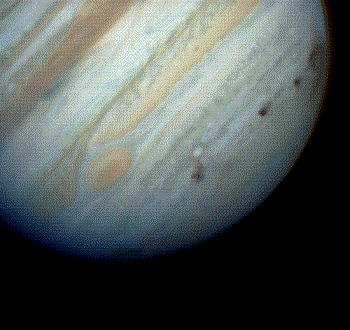 A bruised Jupiter after Shoemaker-Levy 9's impact - These bruises on planet Jupiter are each the size of our little Earth. If that thing hit us, that would have been an extinction event.
A bruised Jupiter after Shoemaker-Levy 9's impact - These bruises on planet Jupiter are each the size of our little Earth. If that thing hit us, that would have been an extinction event.