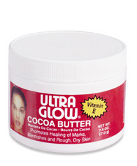 Cocoa Butter - This is a picture of Ultra Glow cocoa butter. You can ususally find it in the same section with the specialty African-hair-prodcuts, or with the moistureizer at the drug store. This is the best thing in the world for dry skin and it smells great too!