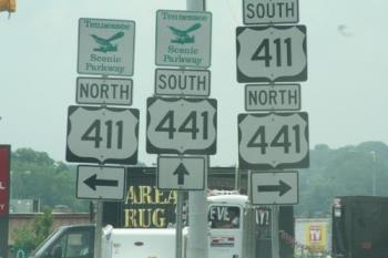 Highway signs - Confusing signs in the Great Smokey Mountains.