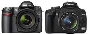 Nikon D80 vs Canon 400D - The two most popular brands in the market.
The newest model in each brand goes head to head for DSLR beginners!