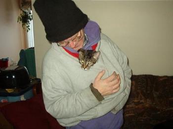 Simba in daddy&#039;s sweatshirt playing peek-a-boo - He&#039;ll soon settle down for a nap in daddy&#039;s shirt. 