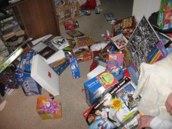 Grandsons Gift Pile - What a mess. But they had fun and loved it all