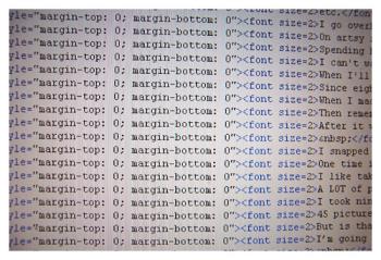 html coding, long hand - Written out html codes that are the basis for most of the web pages that started the internet.