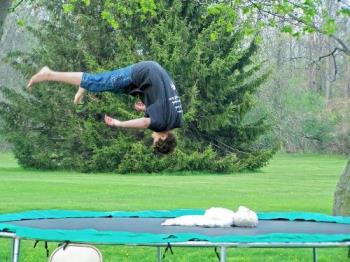 my son - and one of his trampoline tricks