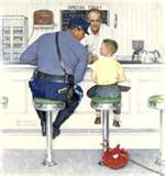 Rockwell Runaway - Cop must've caught this little guy running away and is having a good ole talk with him.